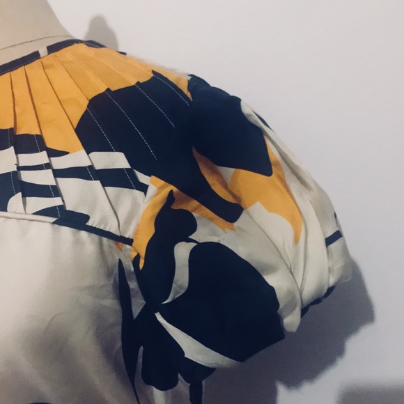 Silk dress small shift yellow navy off white - Picture 4 of 8